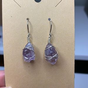 Raw amethyst Wrapped Dangly Earrings